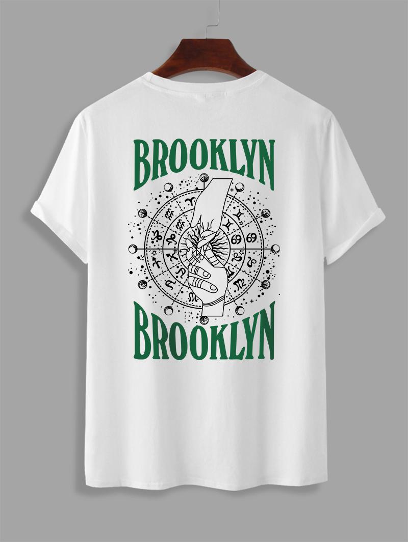 ZAFUL Men's BROOKLYN Gesture Horoscope Graphic Printed Short Sleeve T-shirt L White