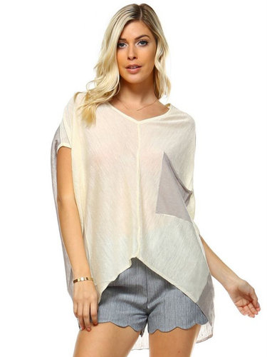 Ivory Knitted Casual Color-block High Low Tunic