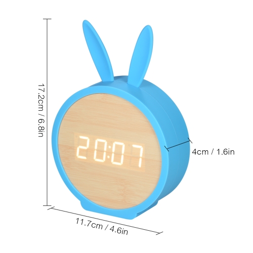 Kids Wooden LED Digital Alarm Clock USB & Battery Operated Sound Control Clock with Year / Month / Date / Time / Temperature Display 3 Alarms Settings--Black