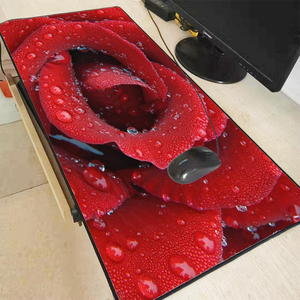 Mairuige Red Rose With Water Droplets Gaming Mouse Pad Laptop Mouse Mat Large Size Notebook Computer Locking Edge Mousepad