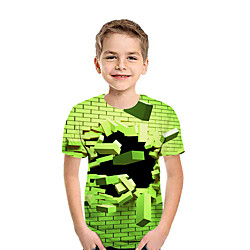 Kids Boys' Active Street chic Geometric 3D Patchwork Pleated Print Short Sleeve Tee Red
