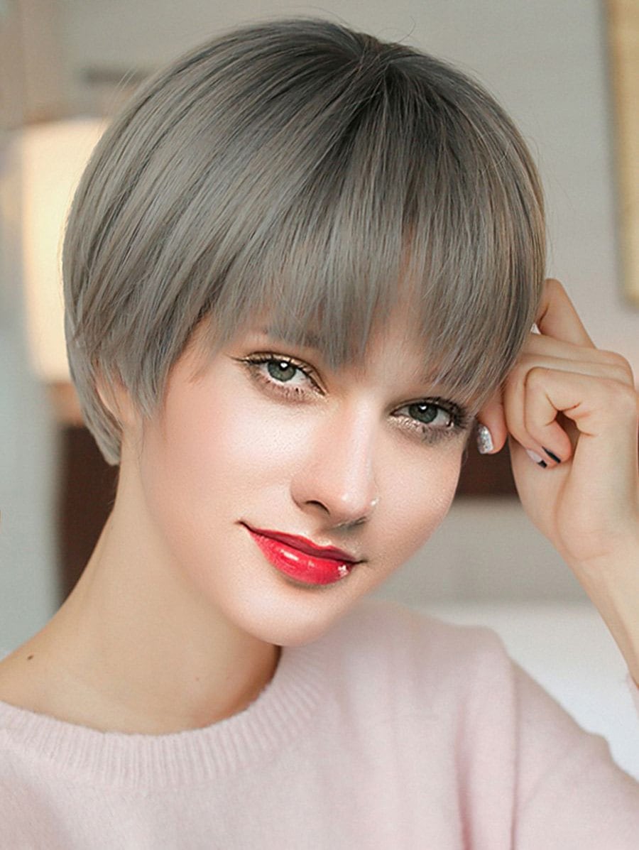 Short See-through Bang Straight Colormix Synthetic Wig