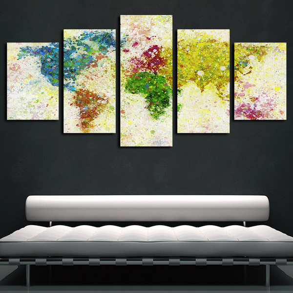 5 panels colorful map artworks giclee canvas wall art abstract poster canvas print oil painting wall decor