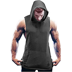 men's gym vest hoodie sleeveless gym training t shirt workout muscle fit shirt with pockets (dark grey, xl) Lightinthebox