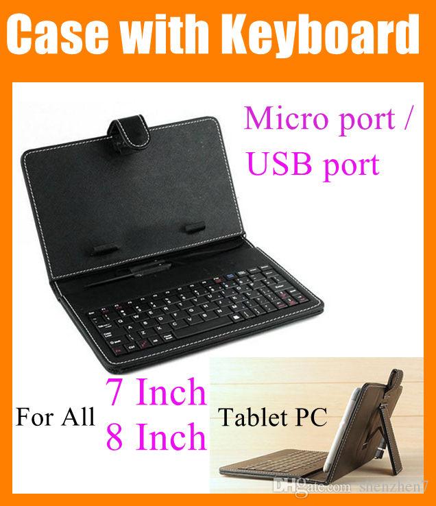 For all 7" 8" Tablet PC portable cover with Keyboard Micro / USB port Black Leather case Folding Protective 7 inch 8 inch cheap PCC015