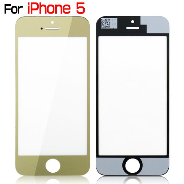 For iPhone 5 5G 5th Plated Metal Front Outer Glass Lens Screen Digitizer Touch Panel Screen Cover Gold Silver High Quality