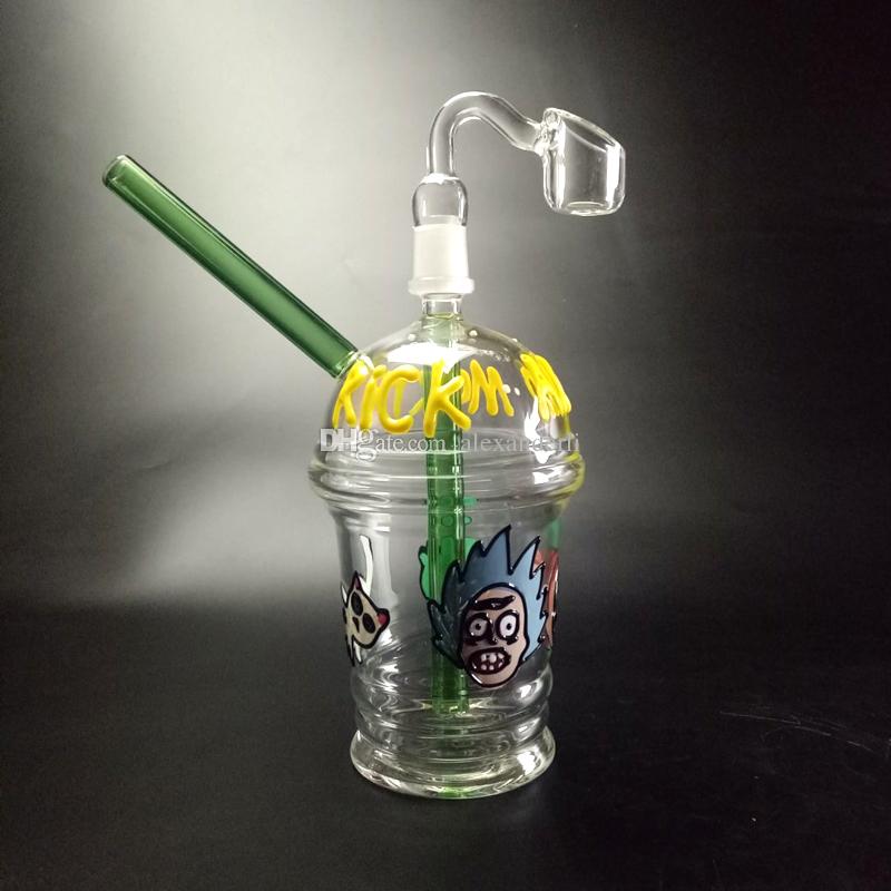 New Rick And Morty Bong Glass Beaker Bong Smoking Hookah Water Pipes 9.5 '' Bubber Water Pipe WITH GLASS BANGER Concentrate Rigs Dabber