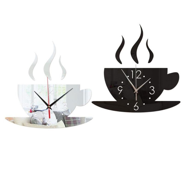 Mirror Wall Clock Coffee Cup Pattern 4 Color Home Decor Diy Mural Self-Adhesive Wall Stickers Clock Sticker Acrylic