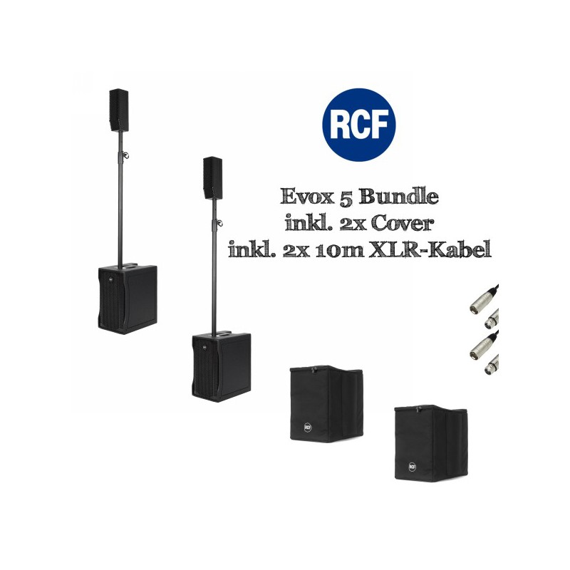 2x RCF EVOX 5 Aktives PA-System inkl. Cover-Set und XLR-Kabel Bundle