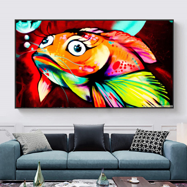 colored cartoon fish banksy graffiti posters canvas paintings wall art pictures canvas wall posters print kids room decor