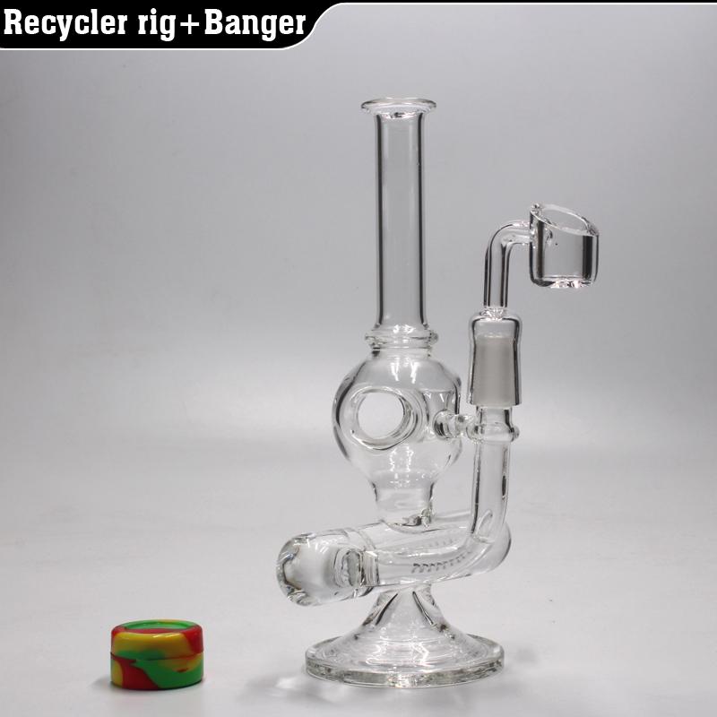 8" Recycler oil rig glass bong water pipe Inline perc dab rig with 4MM quartz banger nail 14.5MM