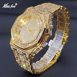 Gold Watch For Men Luxury Diamond Big Wrist Quartz Watches With Calendar Bussiness Hip Hop Large Male Hand Clock Dropshipping Lightinthebox