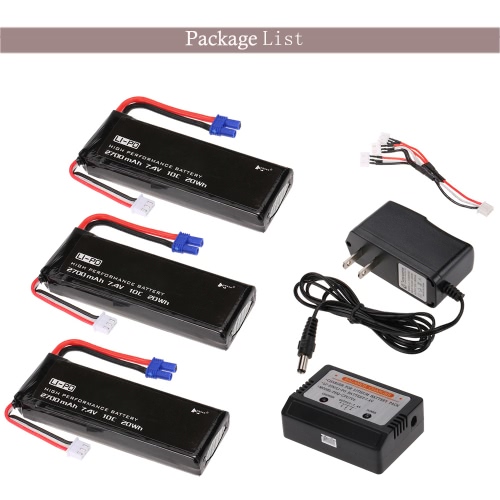 3pcs 7.4V 2700mAh 10C Li-po Battery  with 3 in 1 Charger Set H501S-002 for Hubsan H501S FPV RC Quadcopter