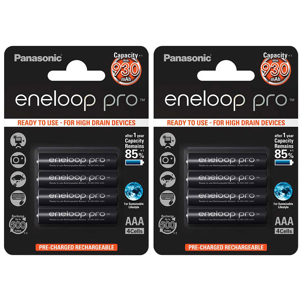 Panasonic Eneloop PRO AAA HR03 Ready to Use Rechargeable NiMh Batteries 930mAh - Extra Value 8 Pack