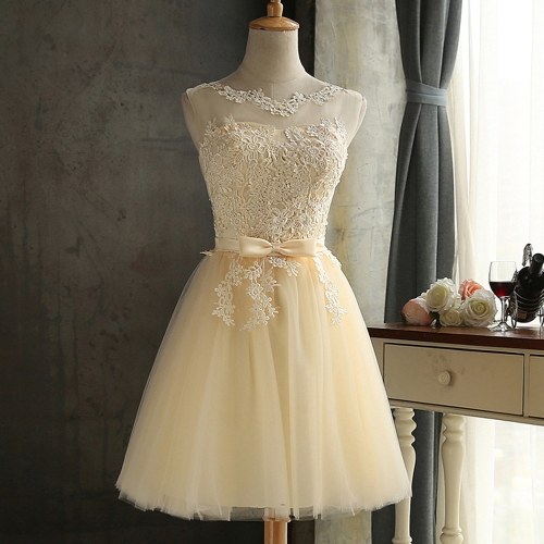 Women Party Lace Bridesmaid Dress Embroidered Mesh Tulle Slim Elegant Wedding Formal Dress