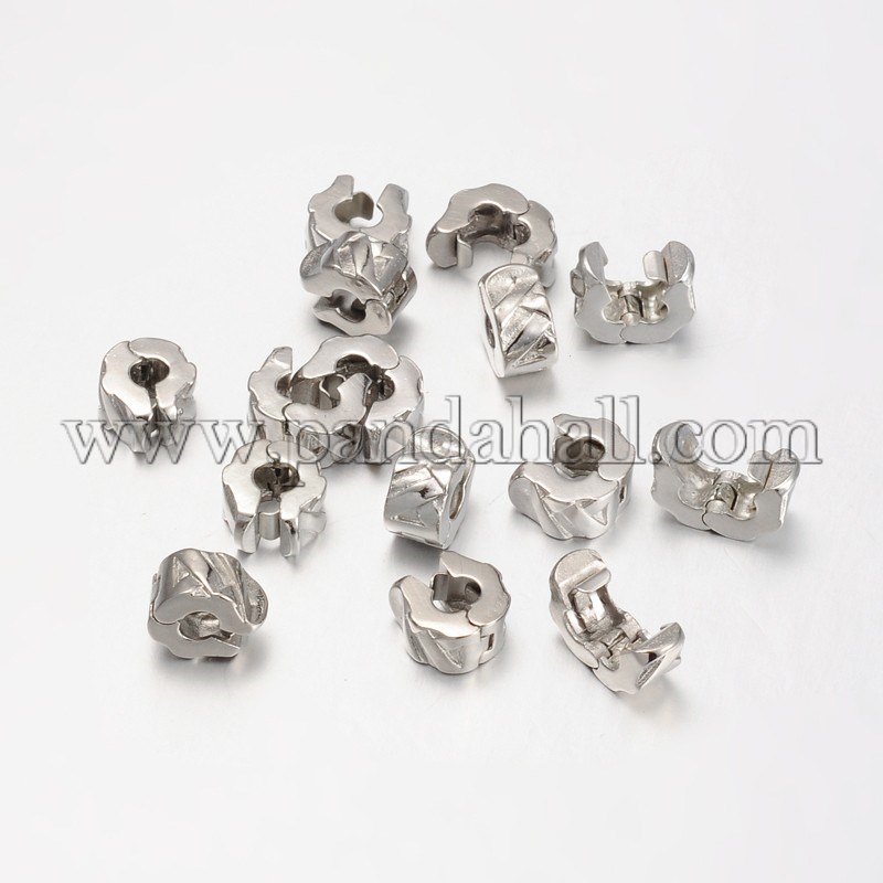 Brass European Style Clasps, Platinum Color, Column, about 9mm wide, 10.5mm long, 6mm thick, hole: 3~4mm