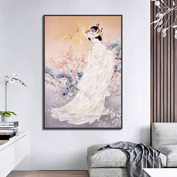 vintage art japanese girl canvas painting plum flower poster for living room modern hd print wall art home decoration picture