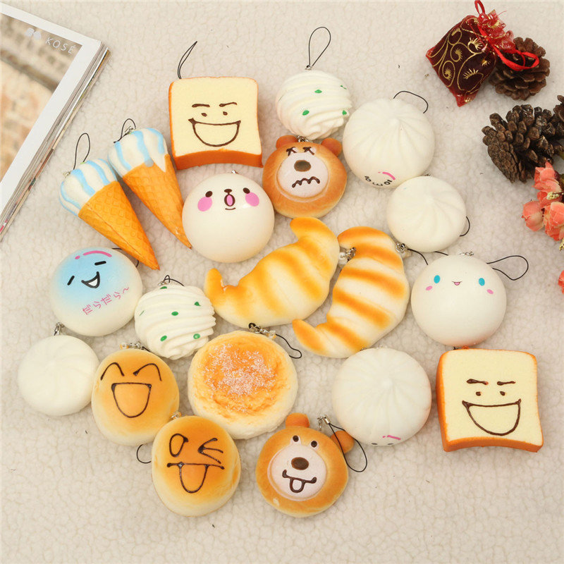 10PCS Medium 7CM Random Squishy Toy Soft Panda/Bread/Cake/Buns/Macaroon Phone Straps