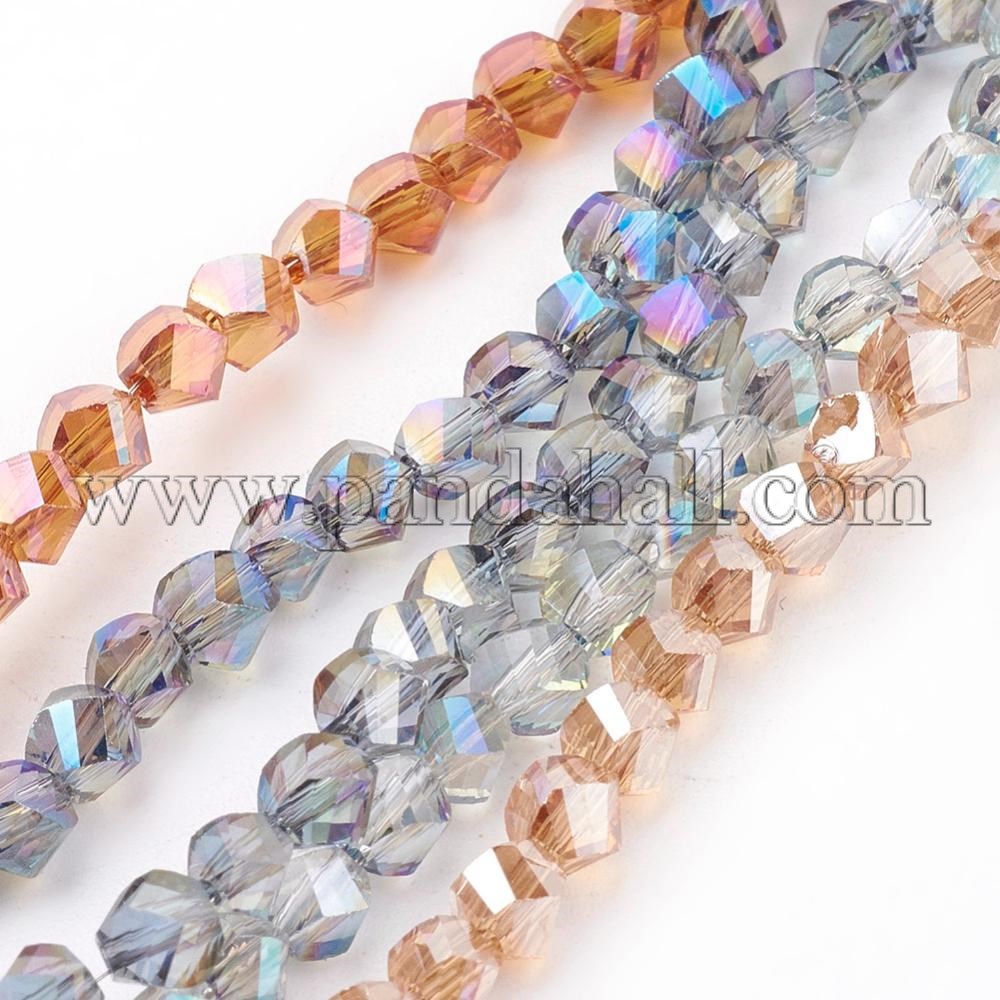 Electroplated Glass Bead Strands, Rainbow Plated, Faceted, Twist, Mixed Color, 4x4x4mm; Hole: 1mm, about 100pcs/strand, 14