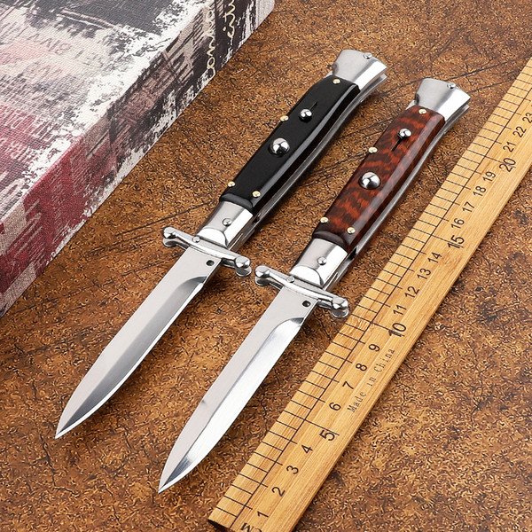 High-quality Italian 9-inch Mafia Automatic Knife Single Action 440C Blade Snake Wood Handle Outdoor Camping Collection Tactics