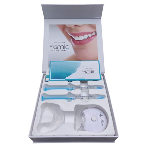 mysmile Zahnaufhellung Set - Zahnbleaching für weiße Zähne - Teeth Whitening Kit mit Gel, Mundschiene und Aufhellungsgerät - 6 Tage Intensivprogramm