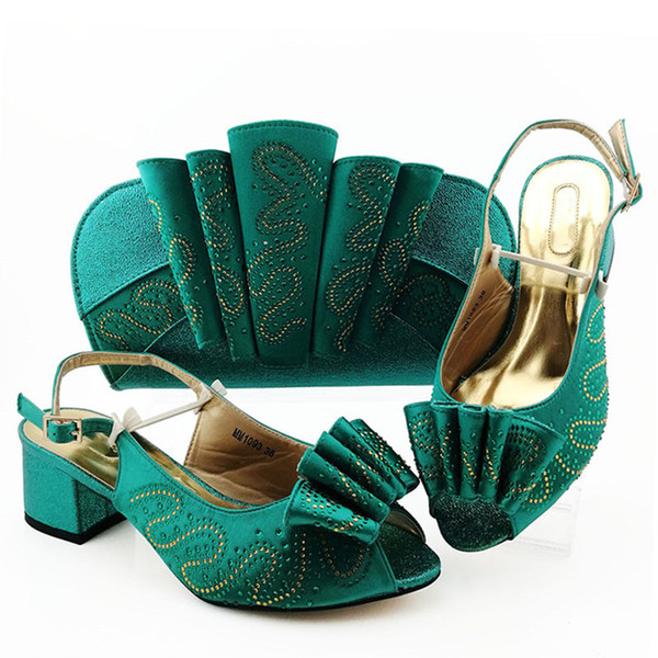Wonderful teal women dress shoes match handbag with rhinestone decoration African pumps and bag set MM1093,heel 5.8CM