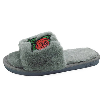 Rose Embroidery Winter Slippers