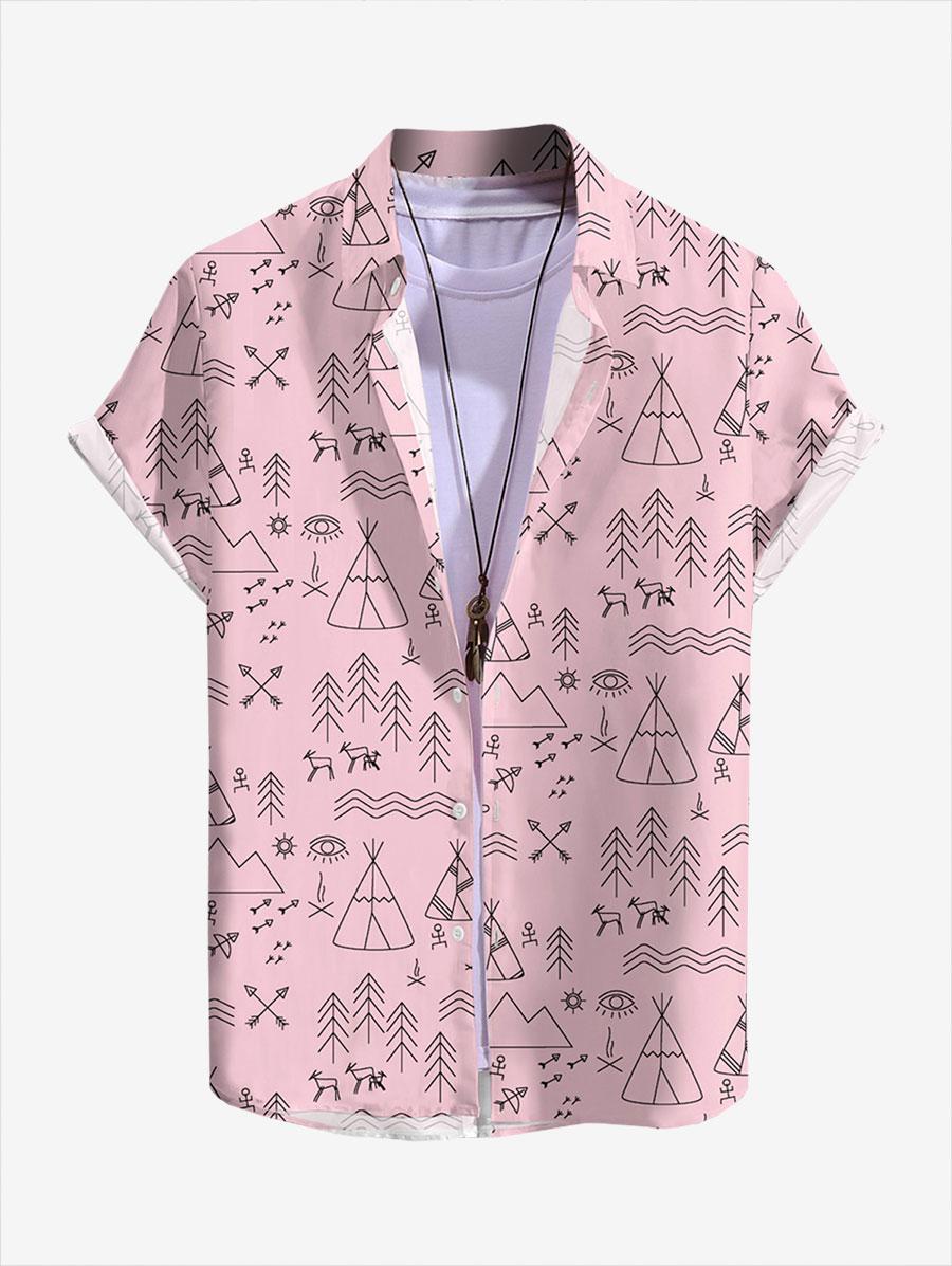 ZAFUL Men's Geometric Figure Pattern Short Sleeves Shirt M Light pink