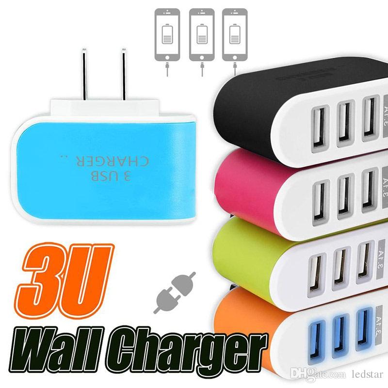 3.1A Triple 3 USB Ports Charger Home Travel Wall AC Power Charger Phone Tablet Electronic LED Power Adapters US/EU Plug