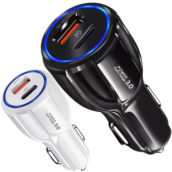 Dual Ports PD USB-C QC3.0 Car Charger Smart Auto Power Adapter Chargers For Iphone 7 8 plus x xr 11 12 13 Pro Max Samsung Htc Android phone gps pc