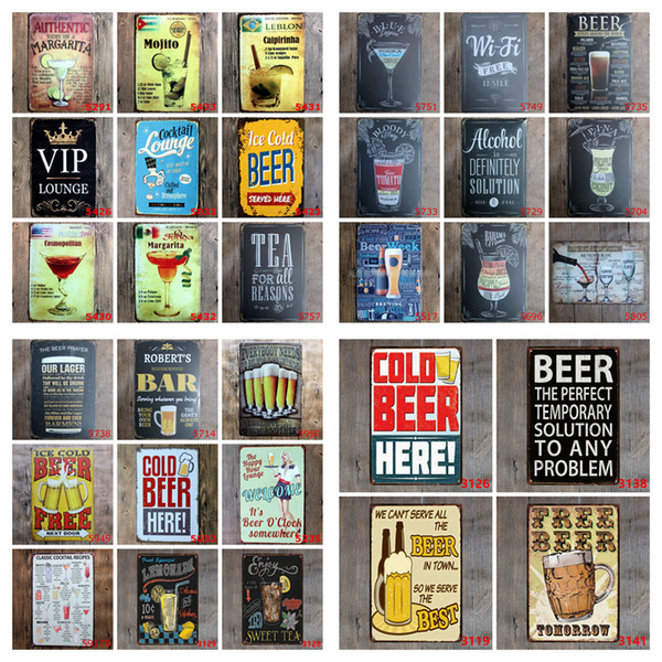Metal Tin Sign Cocktail Beer Wine Metal Poster Vintage Craft Art Sticker Iron Painting Home Restaurant Decoration Pub Wall Decor HHC1900