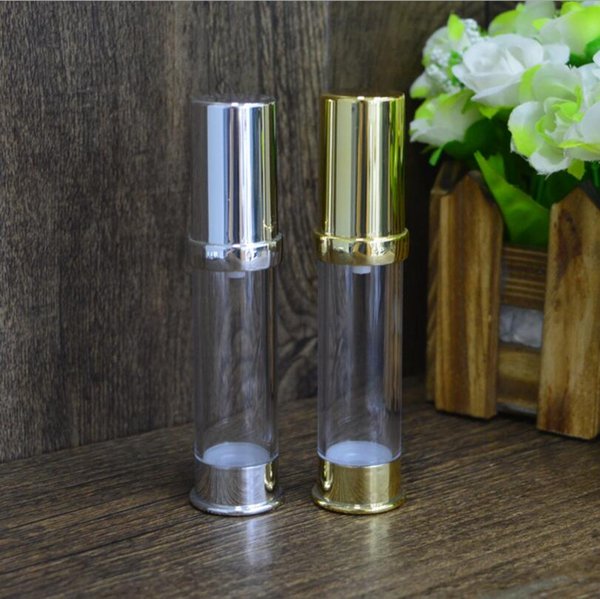 100pcs/lot 10 ml Silver/Gold Airless Bottle Plastic Lotion Bottles with Pump for Cosmetic Packaging