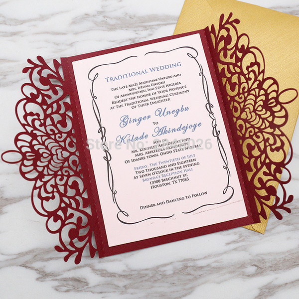 50 pcs Personalized Laser cut Elegant Wedding Invitation,Modern Wedding invitations