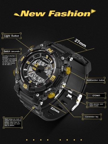 SANDA 743 Electronic Sport Watch Men Waterproof Watches Analog Digital LED Back Light Wristwatch for Male Clock