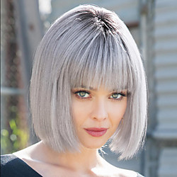 Synthetic Wig Straight Bob Wig Short Silver grey White Synthetic Hair Women's Fashionable Design Highlighted / Balayage Hair Exquisite Silver