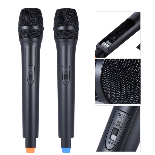 Dual-Kanal-Handheld VHF-drahtloses Mikrofon Mic System mit 2 Mics 1 Receiver mit LCD-Display 6,35 mm Audio-Kabel-Adapter für Karaoke Meeting-Party