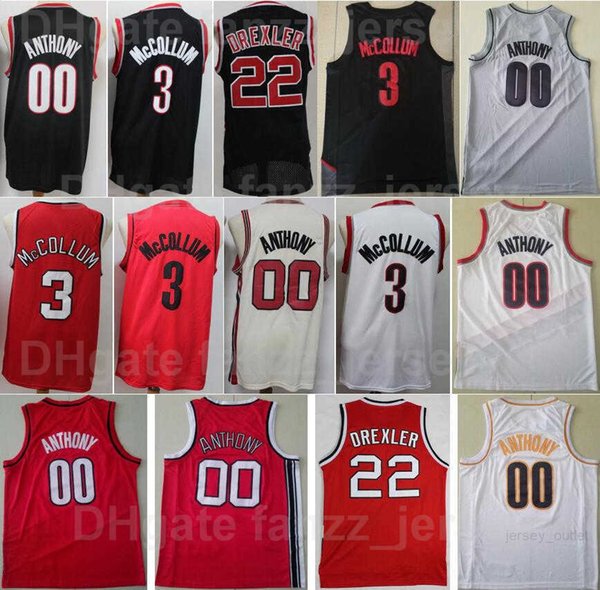 CJ McCollum Jersey 3 Men Basketball Carmelo Anthony 00 Clyde Drexler 22 For Sport Fans Black Red White Beige Grey Team Color All Stitching Breathable Pure Cotton