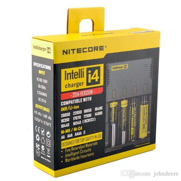 Original Nitecore I4 Universal charger e cigs electronic cigaretters battery charger for 18650 18500 26650 I2 D2 D4