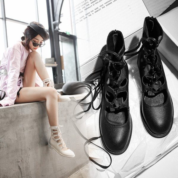 2021 Women Will See Fashion Genuine Boots Four Hollow Seasons Tied Roman Sandals LBUN