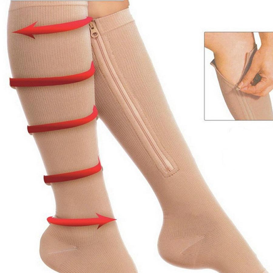 Zippered Sport Compression Knee Socks Open Toe Stockings Zippered Knee-High Supports Stockings Leg Shaper For Women RRA1189