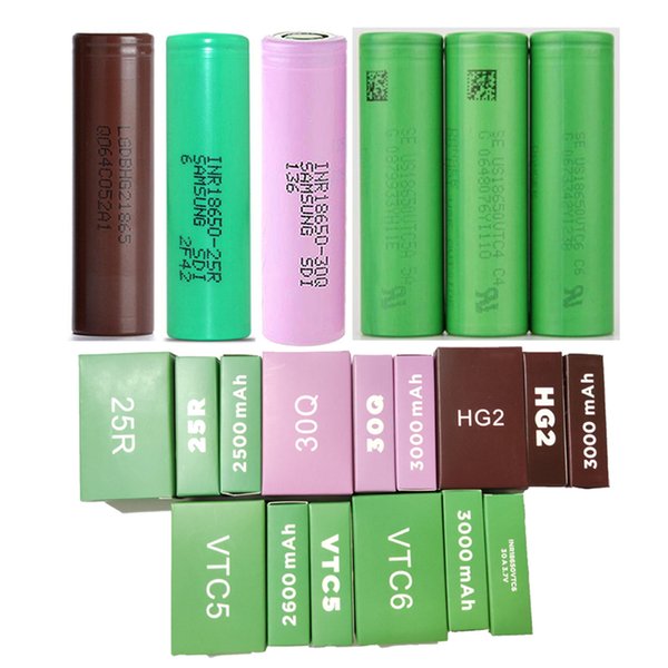 Top Quality INR18650 25R 30Q HG2 VTC5 VTC6 18650 Battery 2500mAh 2600mAh 3000mAh Green Purple Drain Rechargeable Lithium Batteries For Samsung LG Sony