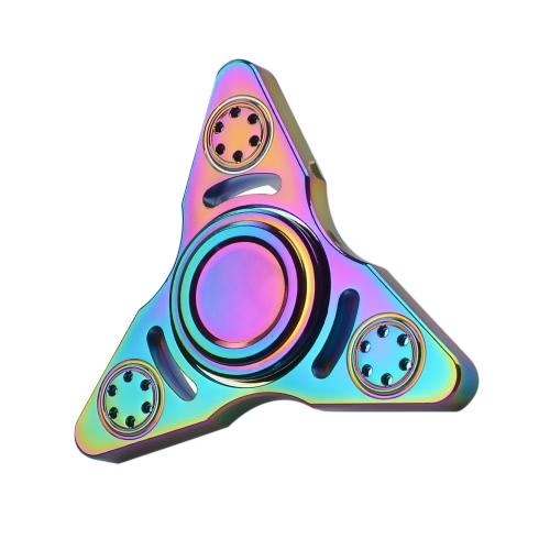 Nuevo estilo de metal de aleación de zinc EDC mano Fidget Tri Finger Spinner Gadgets Focus Tool Desk juguete Spin Widget para ADD ADHD Niños Adultos aliviar la ansiedad de estrés Rainbow Color