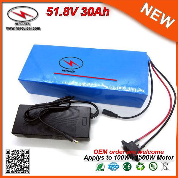PVC 30Ah E-Bike Electric Bike Battery Pack 51.8V Giant Bicycle Battery in Flat Cells 3.7V 5.0Ah 26650 30A BMS with 2A Charger