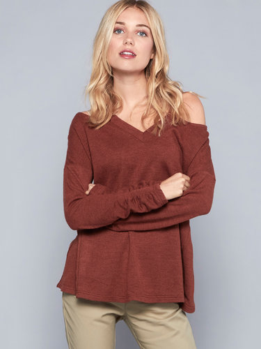 Rust Cold Shoulder Long Sleeve Sweater