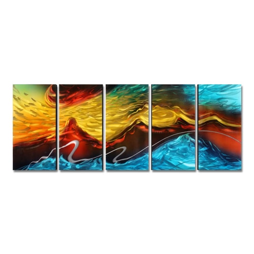 Tooarts Fire and Ice Modern Painting Abstract Wall Art Home Decoration 5 Panels Multicolor