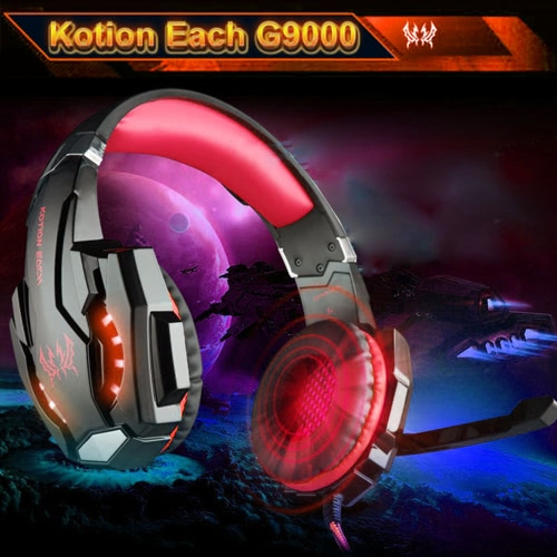 KOTION EACH G9000 3.5mm Gaming Headphone Game Headset Noise Cancellation Earphone with  Mic LED Light Black-red for PS4 Laptop Tablet Mobile Phones
