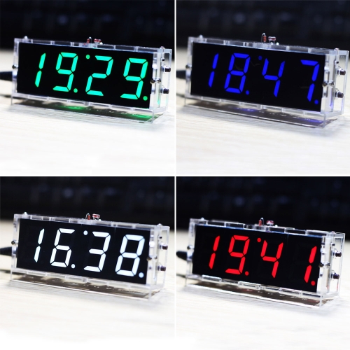 Kompakte 4-stellige DIY LED Digitaluhr Kit Light Control Temperaturanzeige Datum Zeit mit transparenten Etui