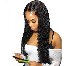 Human Hair Lace Front Wig Free Part style Brazilian Hair Curly Black Wig 130% Density with Baby Hair Natural Hairline For Black Women 100% Virgin 100% Hand Tied Women's Long Human Hair Lace Wig Lightinthebox