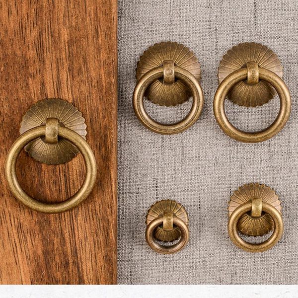 Antique Cabinet Knobs Handles Vintage Brass Small Drawer Kitchen Cupboard Door Drop Ring Pulls Handles