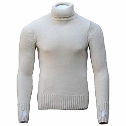 suéter submariner ajustado de lana merino británica 100% original para hombre / jersey de cuello vuelto de pescador - crudo / crema (extra extra pequeño - 36 )